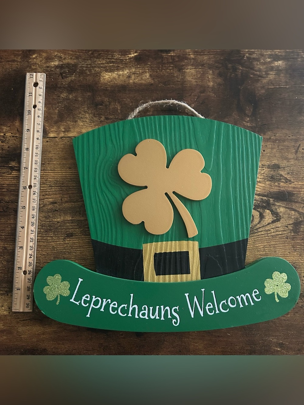 Leprechauns Welcome St. Patrick's Day Hat Wall Sign - Green and Gold